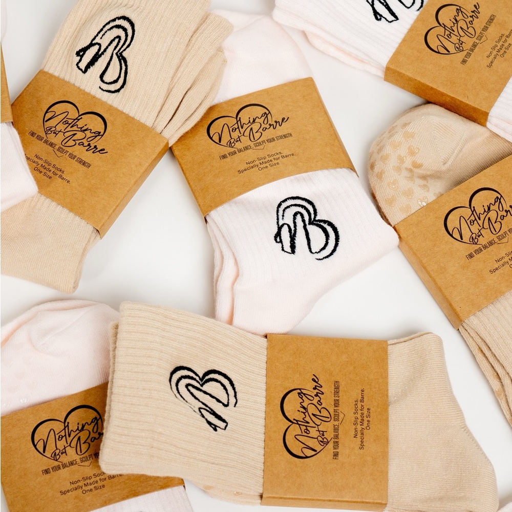 Barre Socks! One size fits all. 4” crew or 8” tube style! Pink and Sand color!